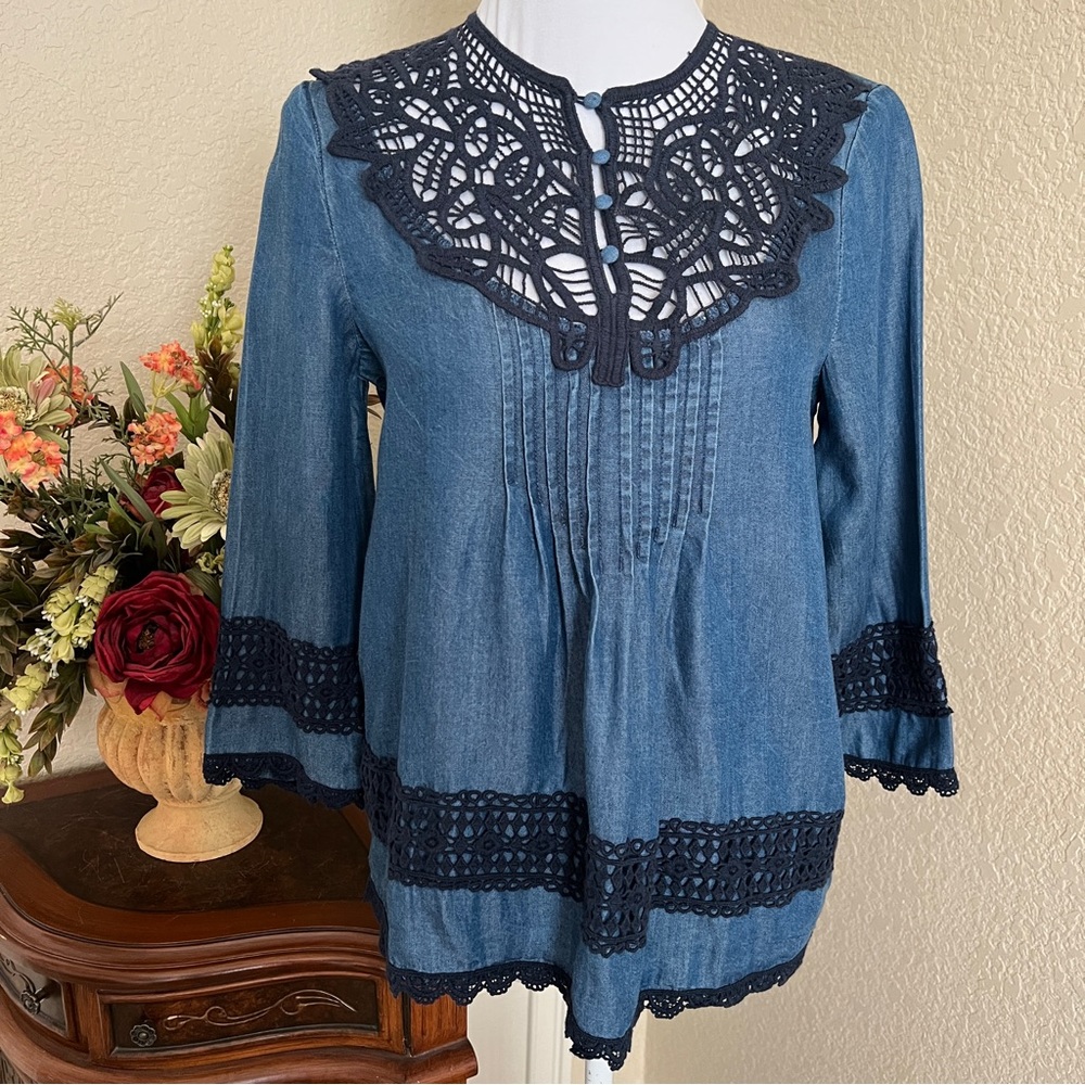 Nanette Lepore Denim Peasant Top